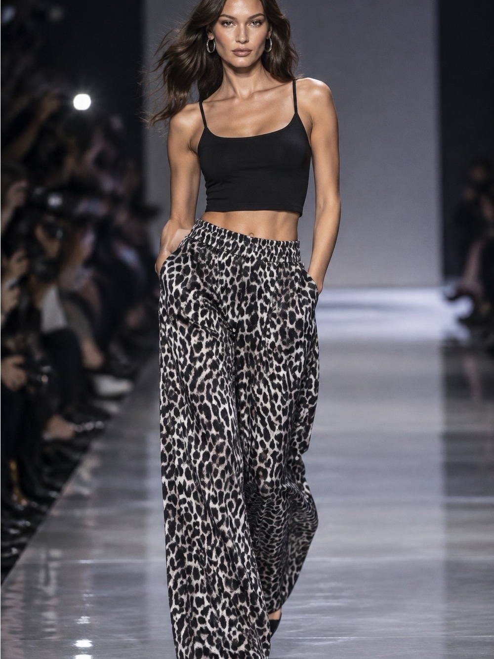 Leopard Print Wide Leg Pants - Black & Tan